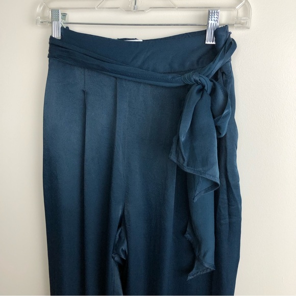ANTHROPOLOGIE Blue Satin Tie Waist Trouser Pants - Picture 5 of 12